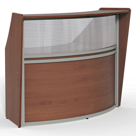 LINEA ITALIA Curved Reception Desk with Counter, Clear Panel, 72”W x 32”D, Cherry ZUC310